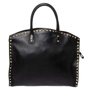 Pre Owned Valentino Black Leather Medium Rockstud Satchel