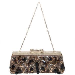 Pre Owned Valentino Multicolor Beaded Fabric Crystal Embellishment Frame Chain Clutch