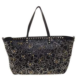 Pre Owned Valentino Black Leather Rockstud Shopper Tote