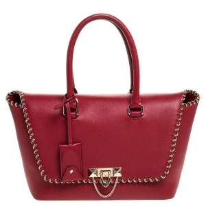 Pre Owned Valentino Red Leather Demilune Tote