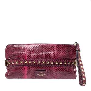 Valentino Pink Python Rockstud Wristlet Clutch