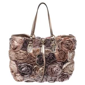 Pre Owned Valentino Multicolor Flower Applique Satin and Leather Tote 