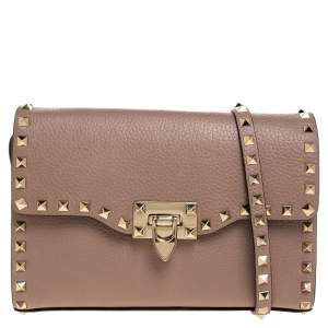 Pre Owned Valentino Beige Leather Rockstud Shoulder Bag
