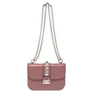 Valentino Old Rose Pink Leather Rockstud Small Glam Lock Shoulder Bag