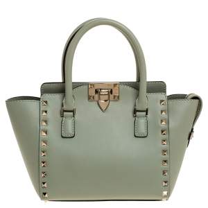 Pre Owned Valentino Mint Green Leather Mini Rockstud Trapeze Tote