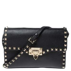 Pre Owned Valentino Black Leather Rockstud Shoulder Bag