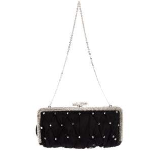 Valentino Black Lace Jewel Embellished Kisslock Chain Cltuch