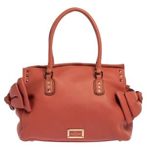 Pre Owned Valentino Coral Orange Leather Rockstud Bow Satchel