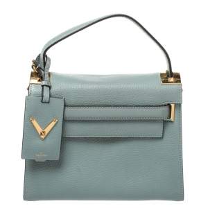 Pre Owned Valentino Light Blue Leather My Rockstud Top Handle Bag