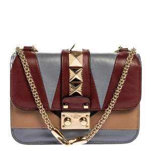 Pre Owned Valentino Multicolor Leather Mini Colorblock Rockstud Glam Lock Bag
