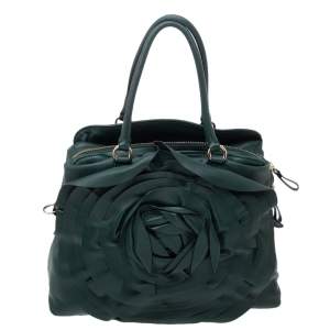 Pre Owned Valentino Green Leather Petale Rose Satchel