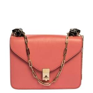 Pre Owned Valentino Pink Leather Small Flap Enamel Panther Shoulder Bag