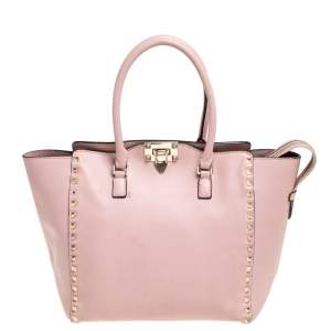 Pre Owned Valentino Pink Leather Rockstud Trapeze Tote