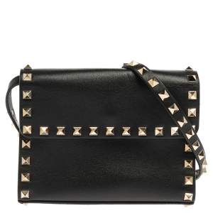 Pre Owned Valentino Black Leather Rockstud Crossbody Bag