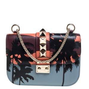 Valentino Multicolor Leather Small Hawaiian Rockstud Glam Lock Flap Bag