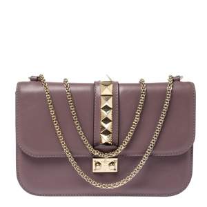 Pre Owned Valentino Old Rose Leather Medium Rockstud Glam Lock Flap Bag