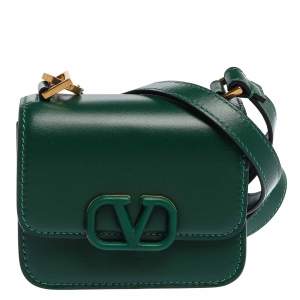 Pre Owned Valentino Jungle Green Leather Micro VSLING Shoulder Bag