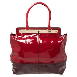 Pre Owned Valentino Red/Burgundy Patent Leather Tote 