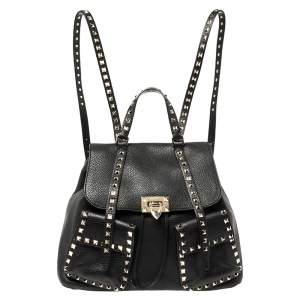 Valentino Black Leather Rockstud Backpack