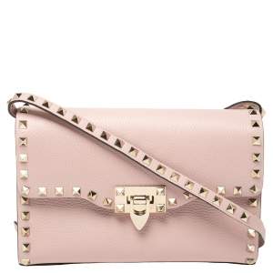 Pre Owned Valentino Pink Leather Small Rockstud Crossbody Bag
