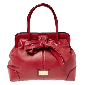 Pre Owned Valentino Dark Red Leather Bow Frame Satchel