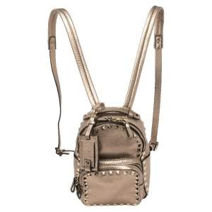 Valentino Metallic Beige Pebbled Leather Mini Rockstud Backpack