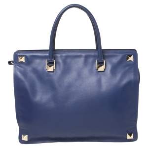 Pre Owned Valentino Blue Leather Studs Top Zip Tote