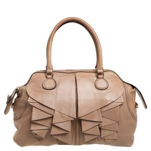 Valentino Beige Leather Ruffle Bowling Bag