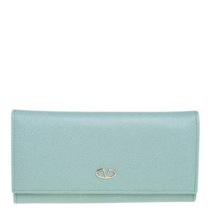 Valentino Light Green Leather V Ring Flap Continental Wallet 