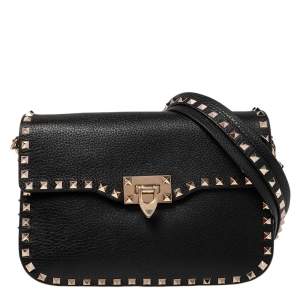 Pre Owned Valentino Black Leather Rockstud Shoulder Bag
