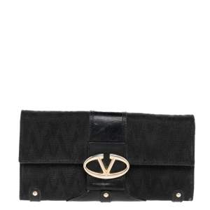 Valentino Black Canvas And Leather Continental Wallet