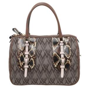 Pre Owned Valentino Multicolor Monogram Canvas And Python Satchel