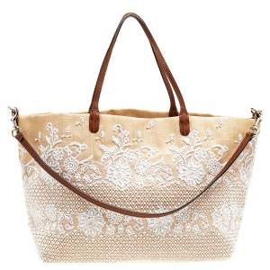 Pre Owned حقيبة يد فالنتينو جوت مطبوعة أبيض/ بيج