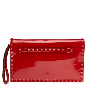 Valentino Red Patent Leather Rockstud Flap Clutch
