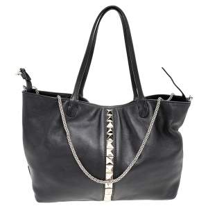 مملوكة مسبقًا حقيبة يد توتس فالنتينو شوبر فا فا فوم جلد أسود روكستد كبيرة 