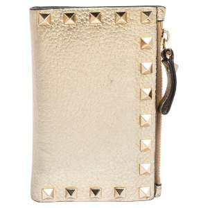 Valentino Metallic Gold Leather Rockstud Zip Wallet