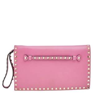 Valentino Pink Leather Rockstud Clutch