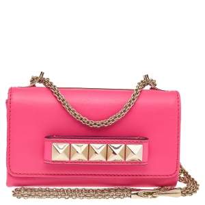 Valentino Hot Pink Leather Mini Rockstud Va Va Voom Chain Crossbody Bag