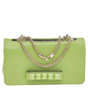 Pre Owned Valentino Green Leather Rockstud Va Va Voom Chain Clutch