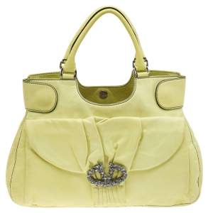 Pre Owned Valentino Neon Green Leather Crystal Catch Shoulder Bag