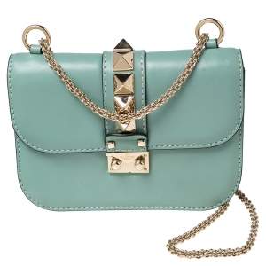 Valentino Mint Green Leather Small Rockstud Glam Lock Flap Bag
