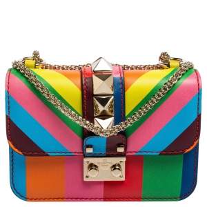 Pre Owned Valentino Multicolour Leather Mini Glam Lock Shoulder Bag