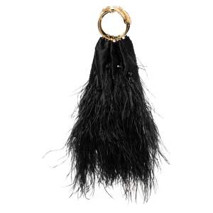 Valentino Black Satin And Ostrich Feather Embellished Ring Handle Clutch