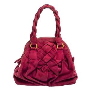 Pre Owned Valentino Burgundy Suede Braided Handle Satchel