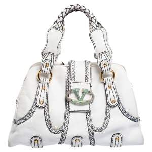 Pre Owned Valentino White Leather Catch Satchel