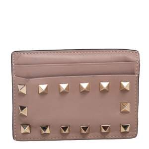 Pre Owned Valentino Dusty Pink Leather Rockstud Card Holder