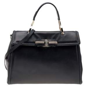 Pre Owned Valentino Black Leather Bow Top Handle Bag