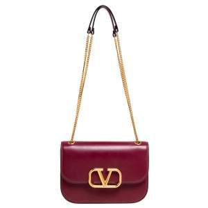 Pre Owned Valentino Cerise/Rouge Leather VLOCK Chain Shoulder Bag