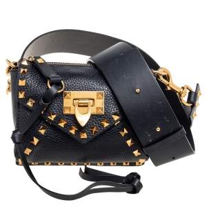 مملوكة مسبقًا Valentino Black Leather Small Rockstud Hype Shoulder Bag