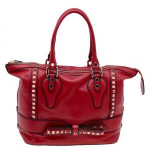 Pre Owned Valentino Red Leather Rockstud Bow Satchel